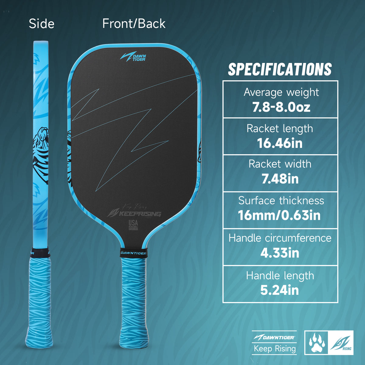 DAWNTIGER Rising Pickleball Paddle, Toray T700  Carbon, USAP Approved