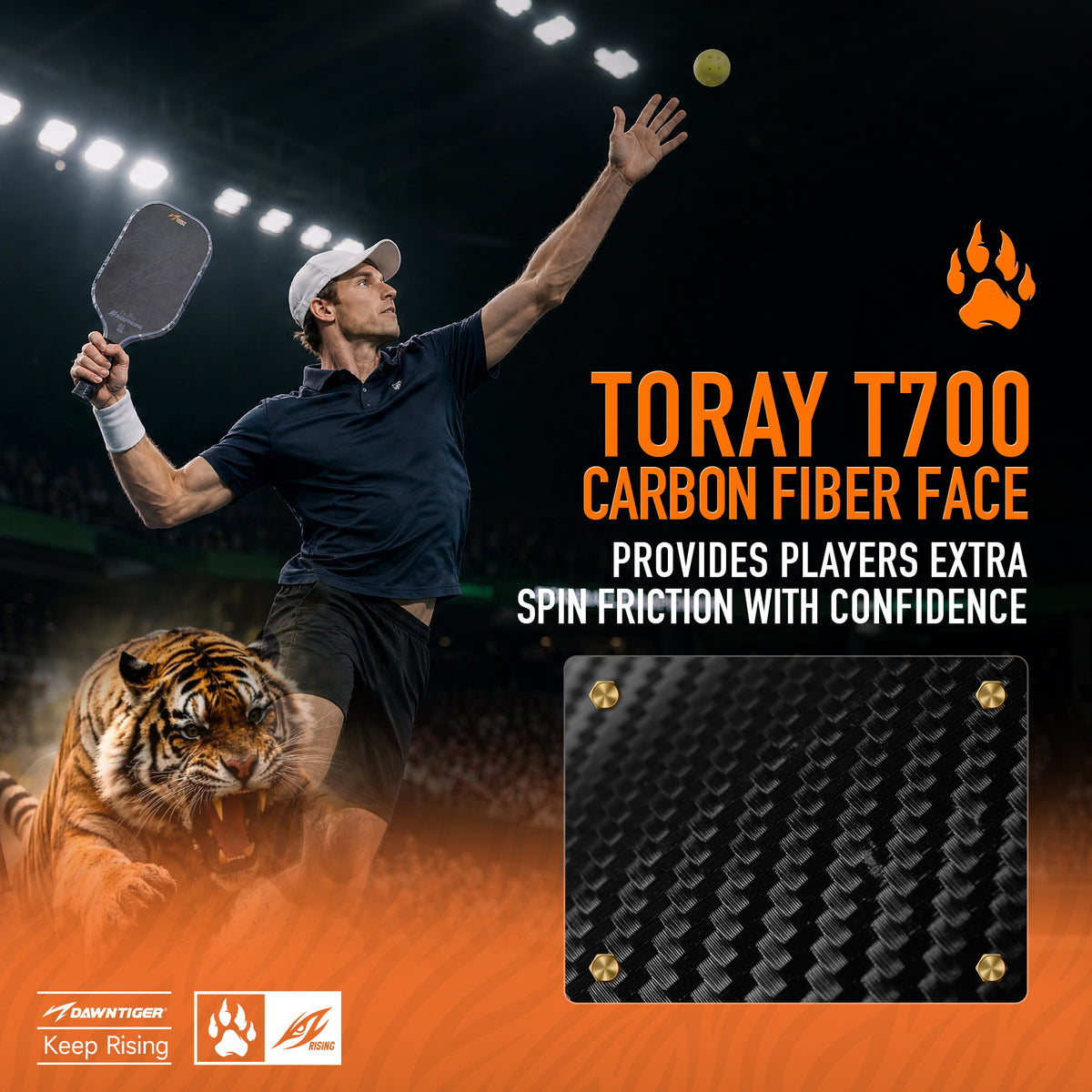 DAWNTIGER Rising Pickleball Paddle, Toray T700 Carbon, USAP Approved