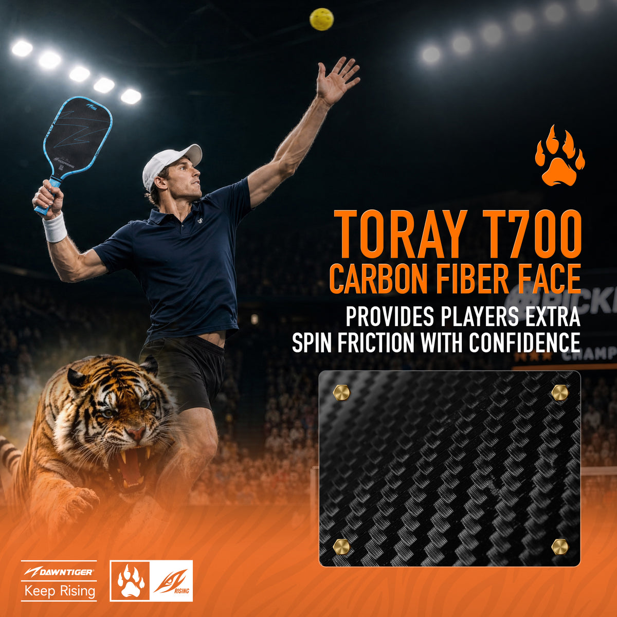 DAWNTIGER Rising Pickleball Paddle, Toray T700  Carbon, USAP Approved