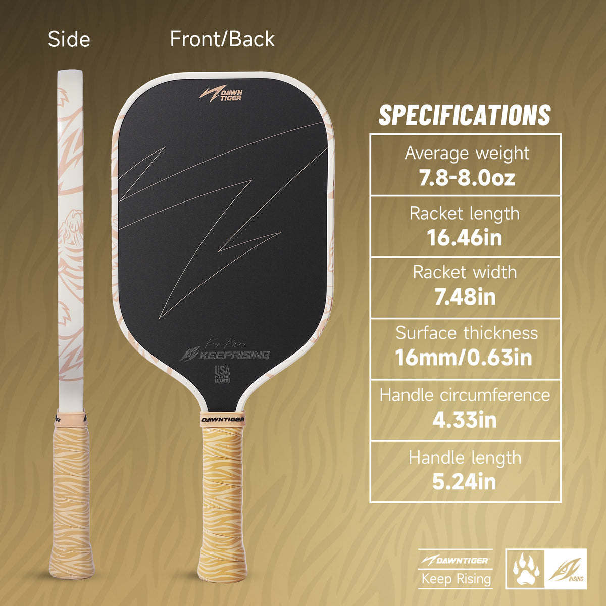 DAWNTIGER Rising Pickleball Paddle, Toray T700  Carbon, USAP Approved