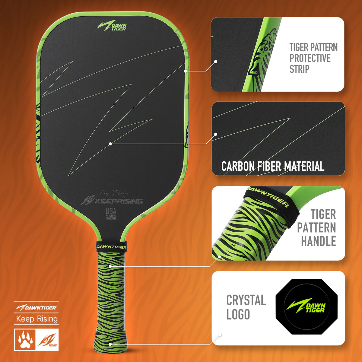 DAWNTIGER Rising Pickleball Paddle, Toray T700  Carbon, USAP Approved
